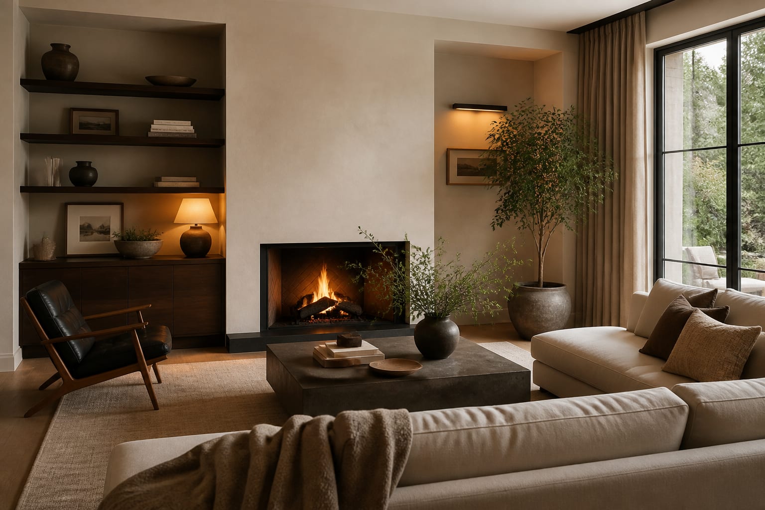 AI Design vs Interior Designer: A Real Cost Comparison, shown as warm editorial Re-Design interior photography with layered materials and lighting