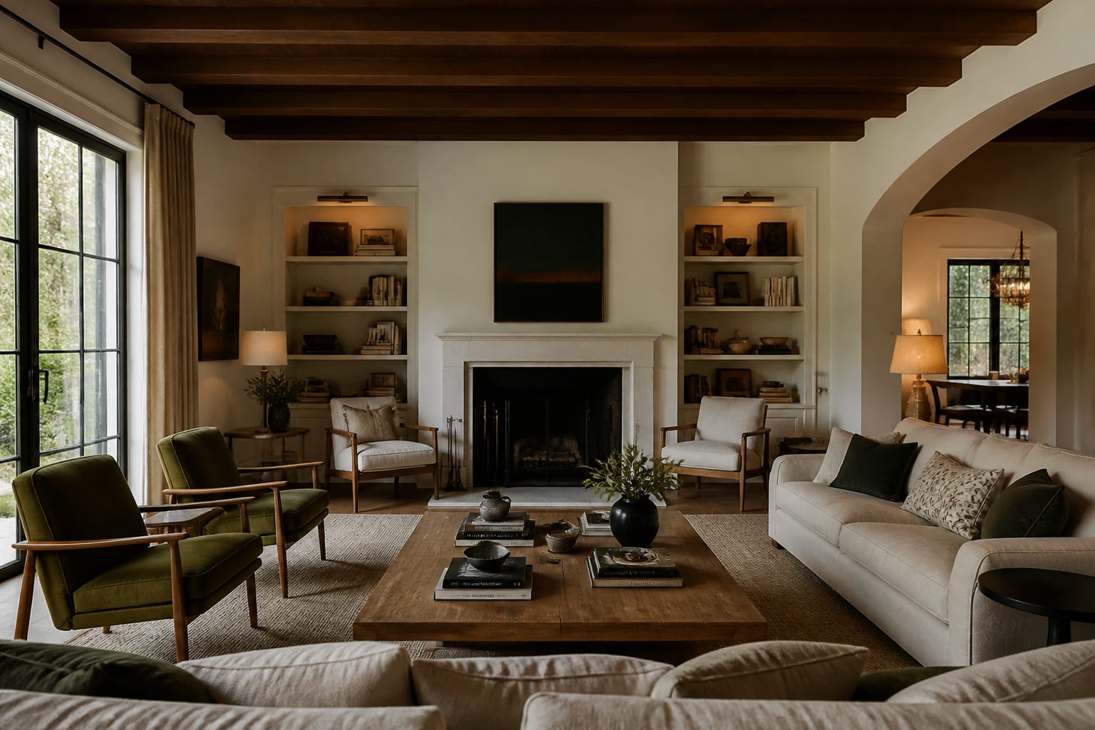 living room with mixed traditional and modern furniture being analyzed for color, material, and scale clues