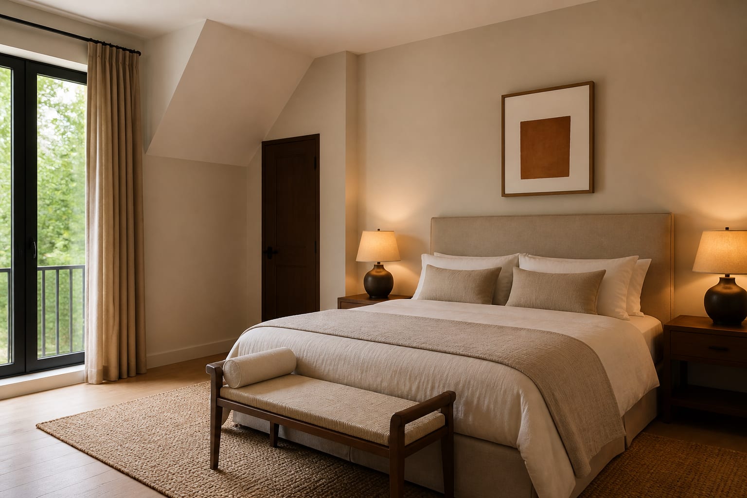 cropped bedroom photo setup with personal items removed, visible windows, clear floor area, and straight vertical wall lines