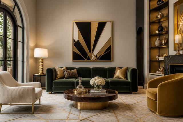Art Deco Color Palette: Choosing Hues That Sparkle shown as a finished Re-Design editorial room concept