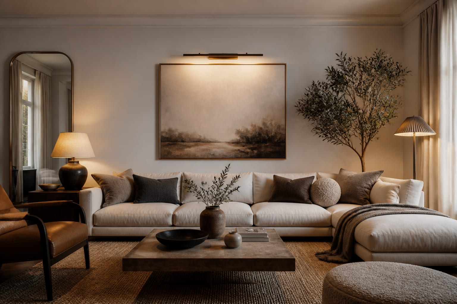 How to Hang Artwork Guide in a finished home interior, shown as a warm editorial Re-Design concept