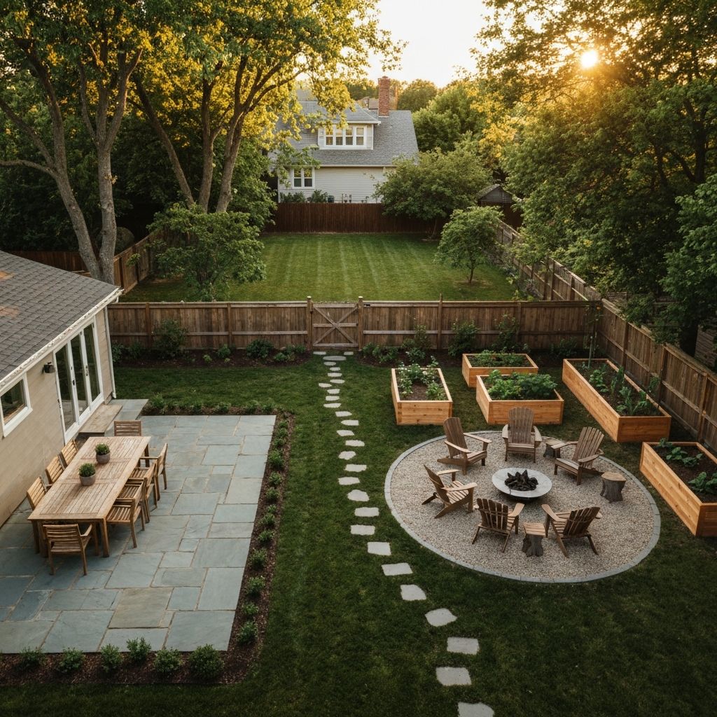 A landscaped backyard