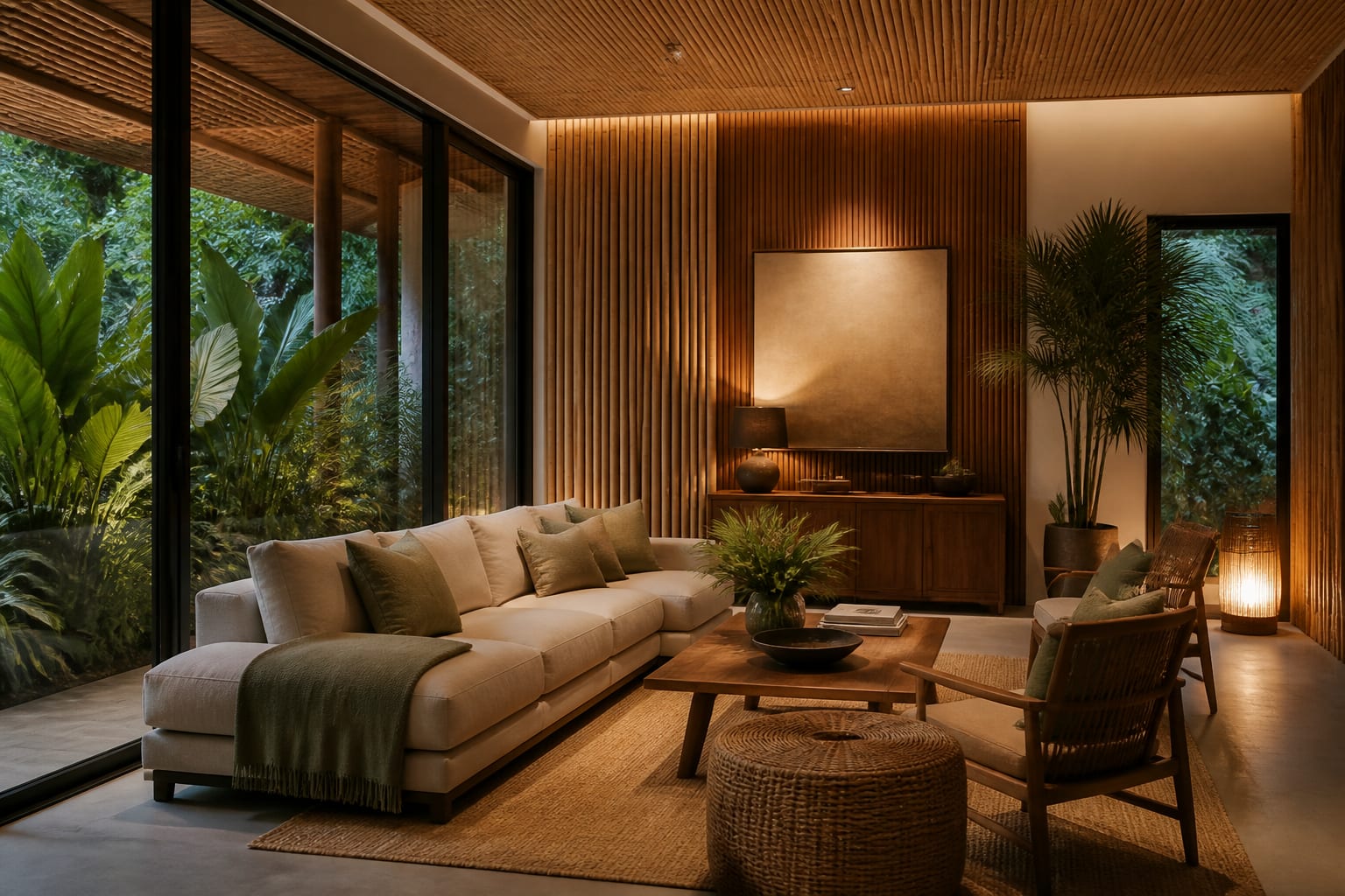 Bamboo Interior Design: Sustainable, Strong, and Beautiful, shown as warm editorial Re-Design photography of a biophilic editorial residential interior design scene with believable residential scale, no overlaid text, no watermark