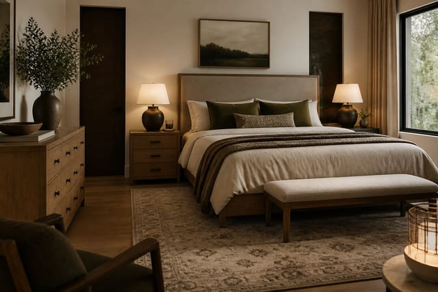 Bedroom Furniture Cost Guide: Budgets by Piece, shown as warm editorial Re-Design interior photography with layered materials and lighting