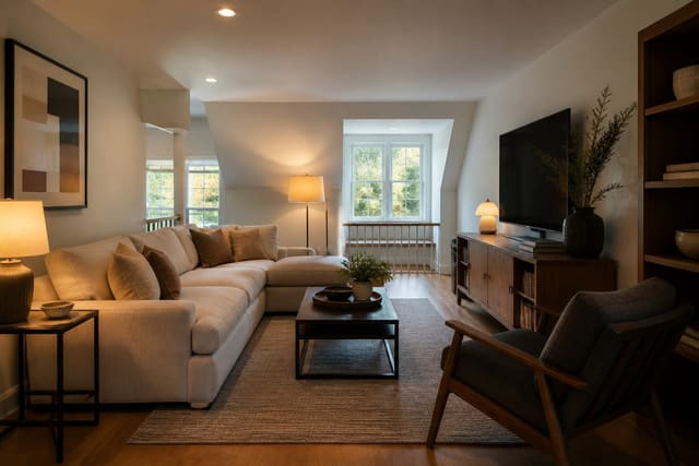 Editorial interior photograph showing bonus room ideas for the most flexible space in your house in a real bonus room, with warm residential materials, layered lighting, functional furniture placement, and a magazine-quality composition.