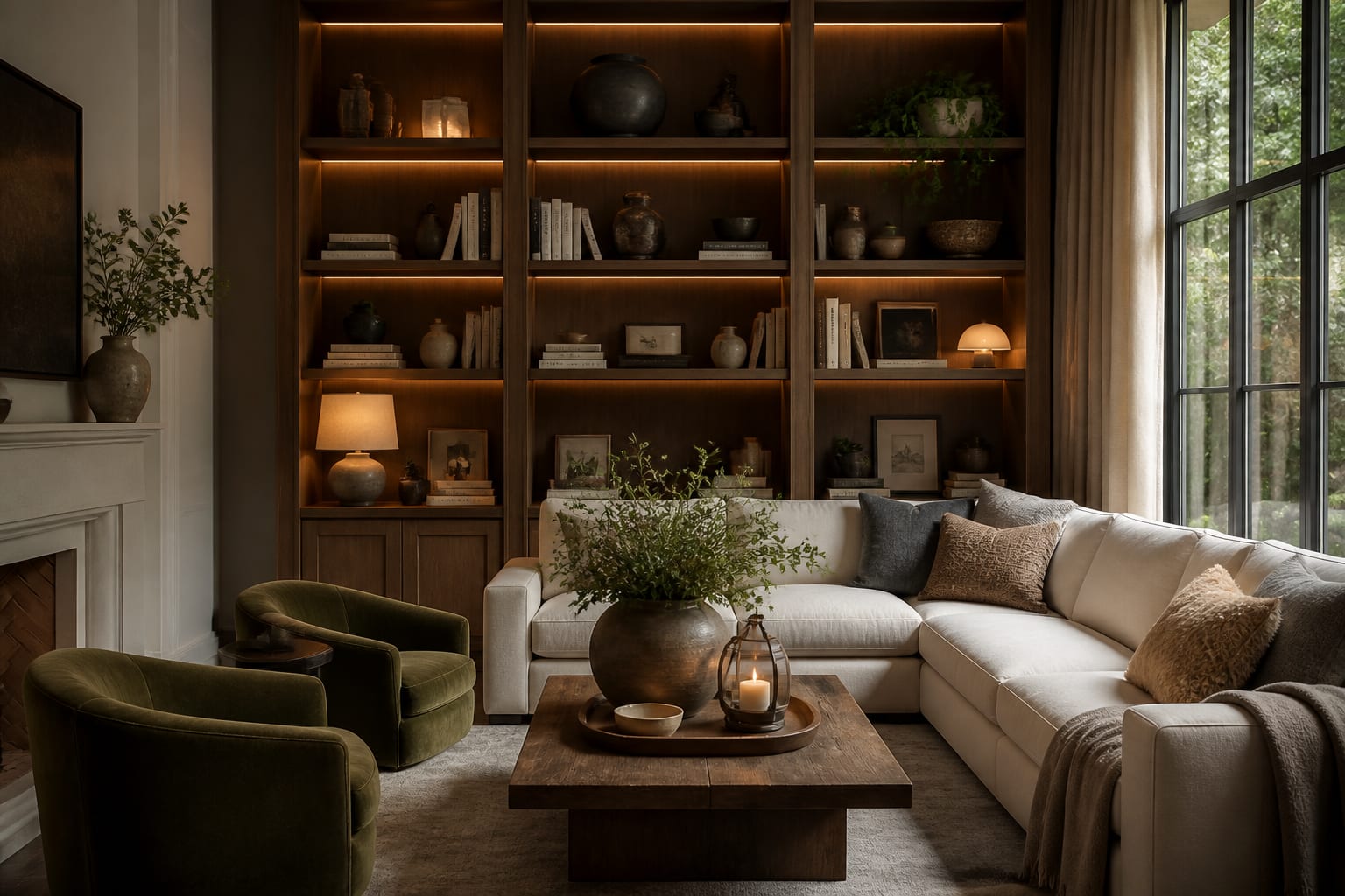 Bookshelf Styling Ideas in a finished home interior, shown as a warm editorial Re-Design concept