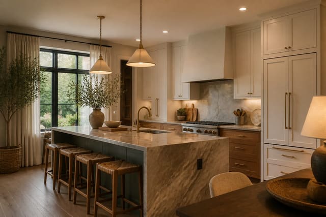 Cabinet Refacing vs Replacement: The Cost and ROI Comparison, shown as warm editorial Re-Design interior photography with layered materials and lighting