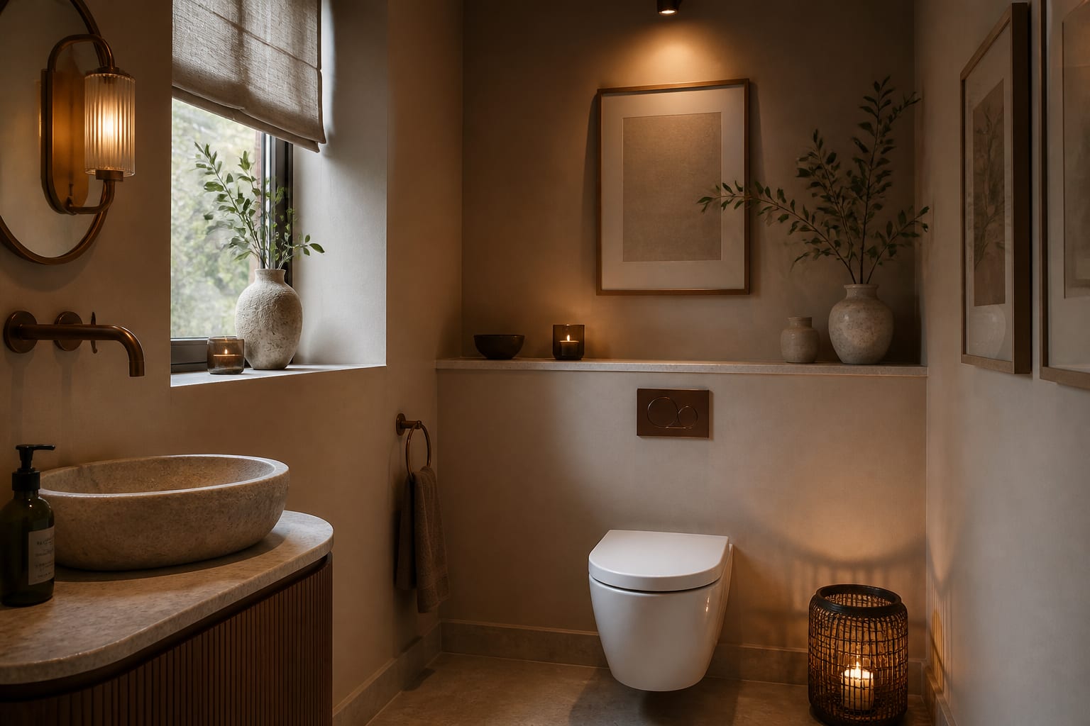 Cloakroom Ideas in a compact cloakroom bathroom, shown as a warm editorial Re-Design concept