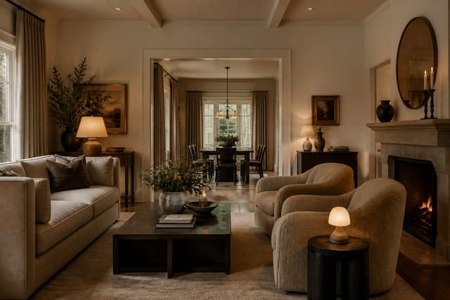 How to Design a Cohesive Home From Room to Room, shown as warm editorial Re-Design photography of a warm editorial residential interior design scene with believable residential scale, no overlaid text, no watermark