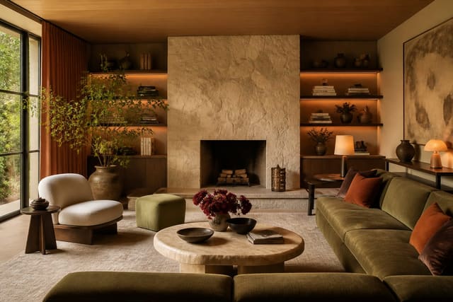 Color Trends 2026: The Palettes Designers Are Using Now, shown as warm editorial Re-Design photography with believable residential scale, no overlaid text, no watermark