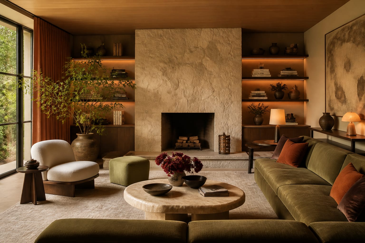 Color Trends 2026: The Palettes Designers Are Using Now, shown as warm editorial Re-Design photography with believable residential scale, no overlaid text, no watermark
