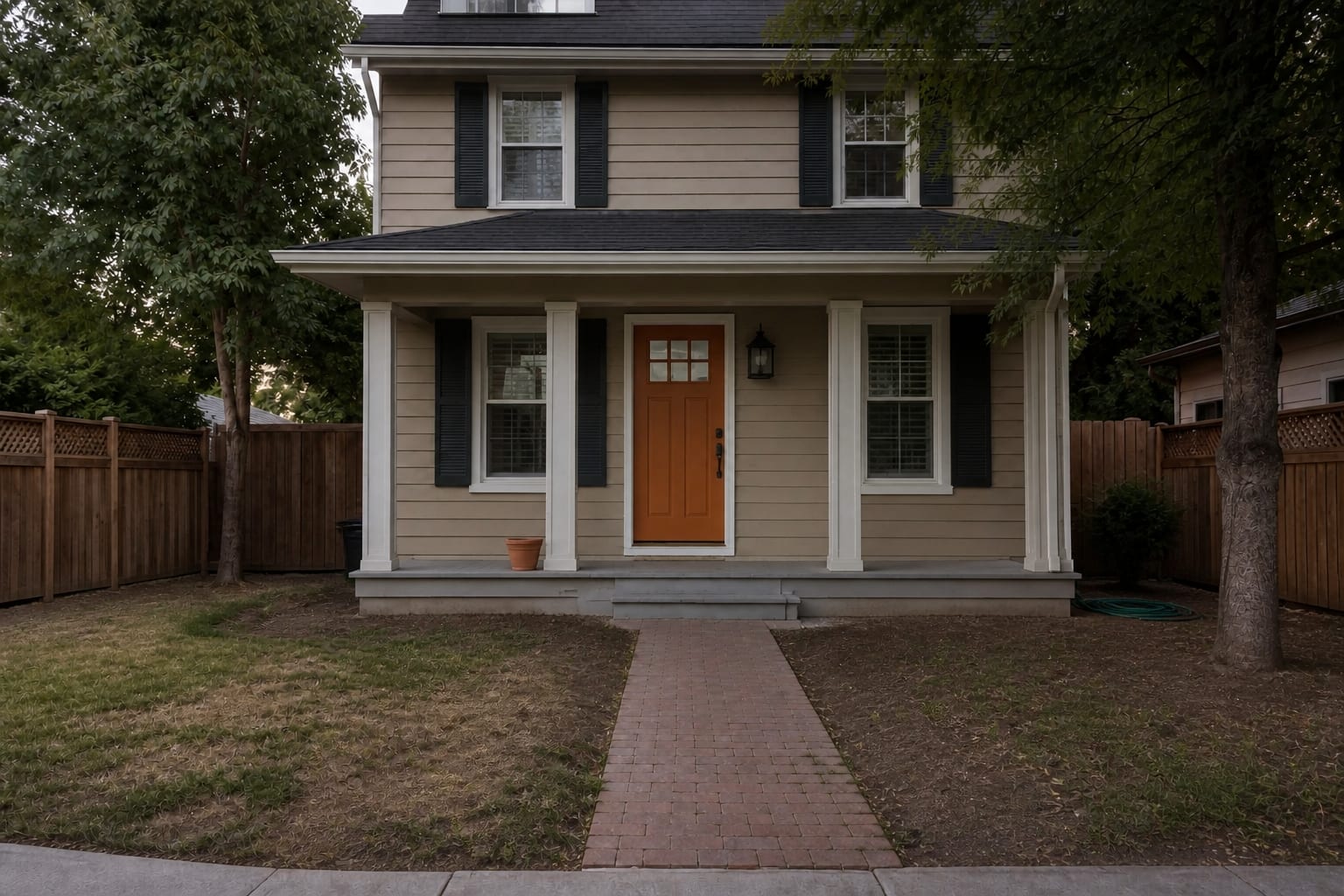 Plain front yard and entry before curb appeal redesign
