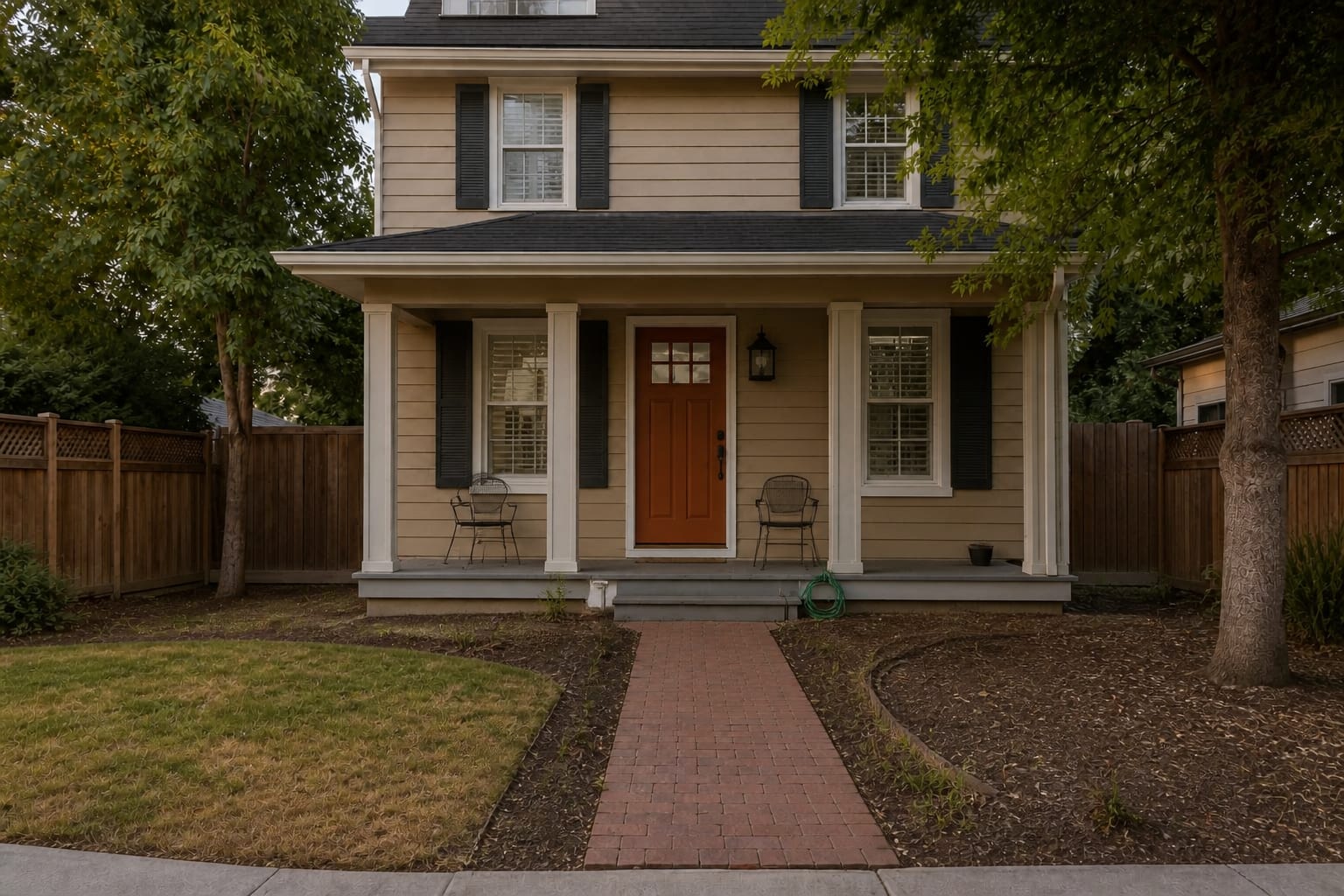 Plain front yard and entry before curb appeal redesign