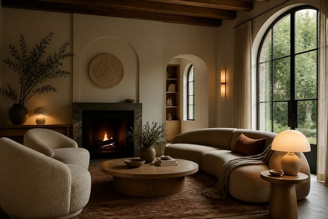 Curved and Organic Shapes: Why Round Is the New Modern, shown as warm editorial Re-Design photography with believable residential scale, no overlaid text, no watermark