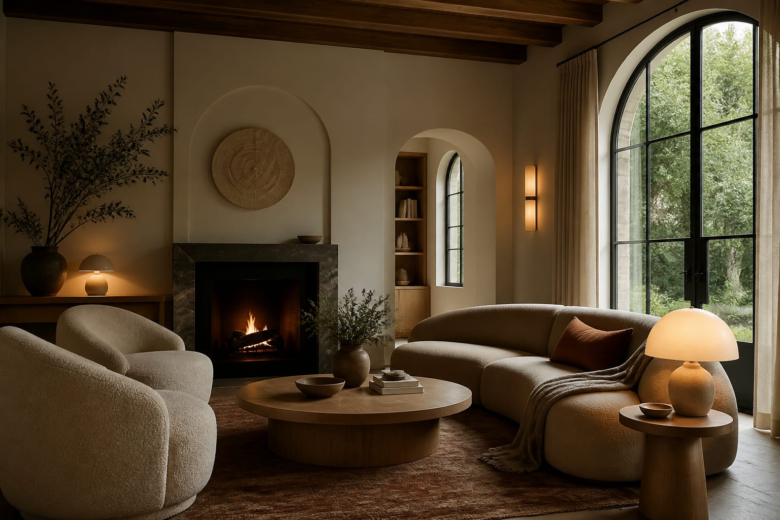 Curved and Organic Shapes: Why Round Is the New Modern, shown as warm editorial Re-Design photography with believable residential scale, no overlaid text, no watermark