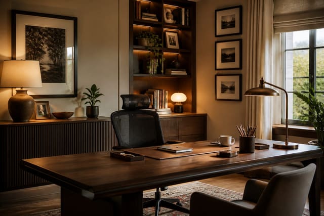 Desk Organization Ideas in a home office, shown as a warm editorial Re-Design concept