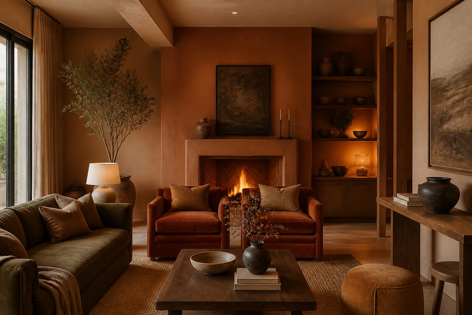 Terracotta and Earthy Tones: The Color Story of 2026, shown as warm editorial Re-Design photography with believable residential scale, no overlaid text, no watermark