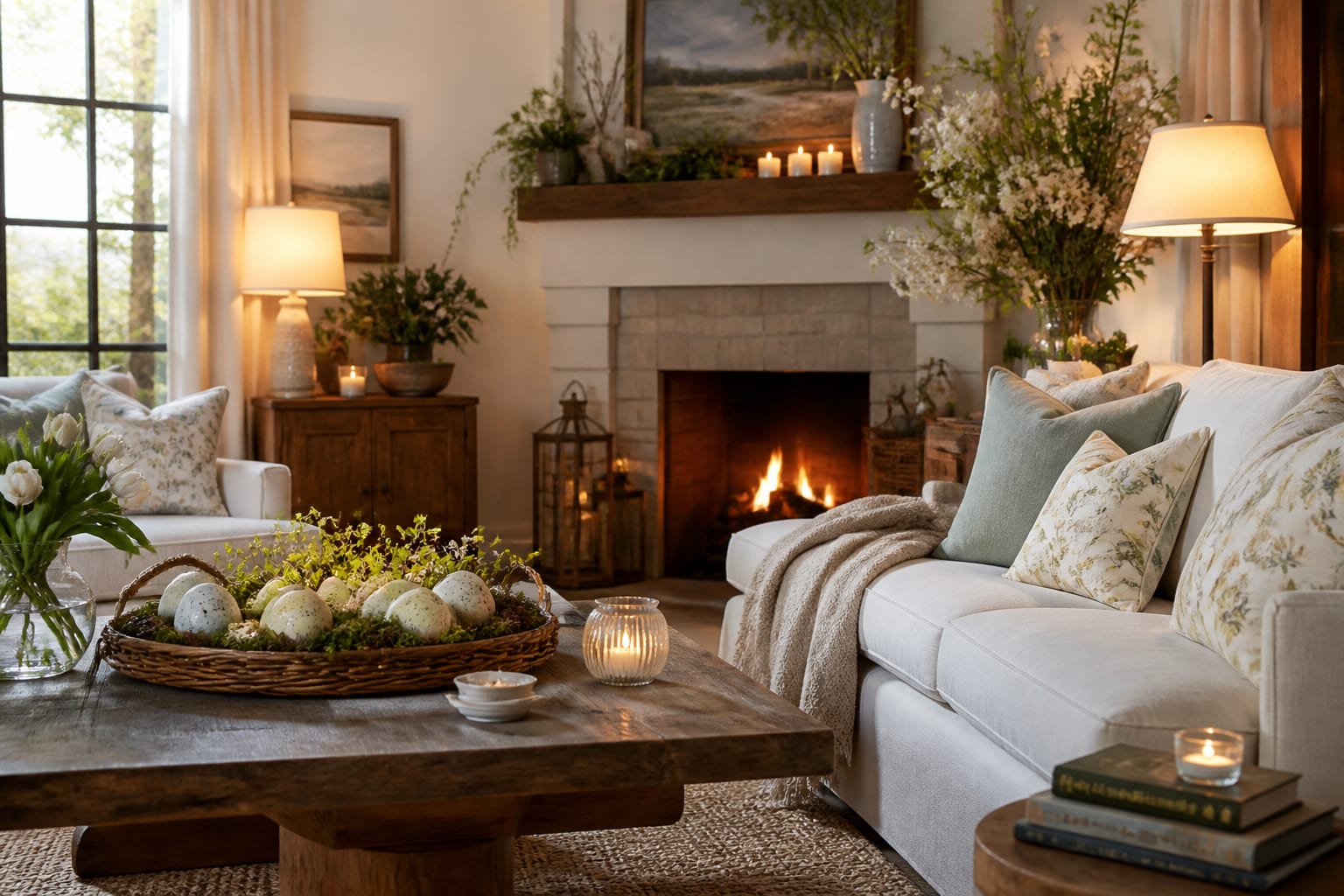 Easter Home Decor: Fresh, Botanical Spring Styling for Adults, shown as warm editorial Re-Design photography with believable residential scale, no overlaid text, no watermark