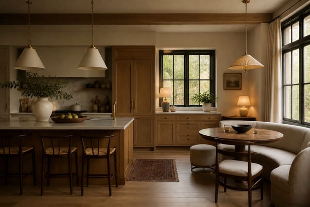 Eat-In Kitchen Ideas in a kitchen, shown as a warm editorial Re-Design concept