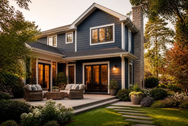 Exterior Paint Cost Guide: House Siding, Trim, and Labor, shown as warm editorial outdoor Re-Design photography with believable residential scale