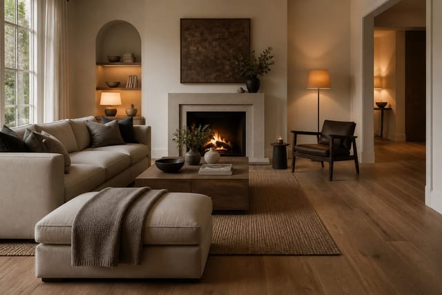 Flooring Ideas Home Guide in a finished home interior, shown as a warm editorial Re-Design concept