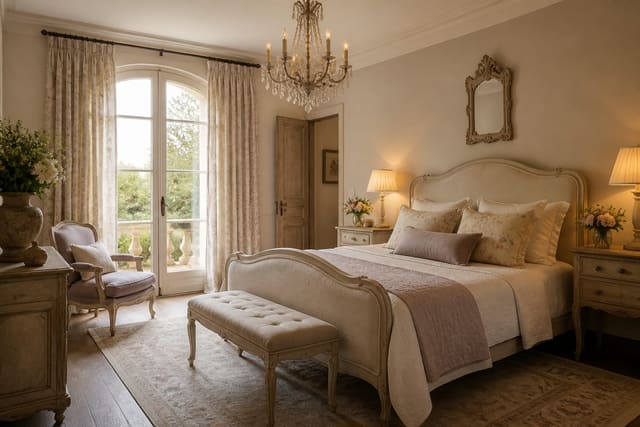 French Country Bedroom Ideas for a Soft, Romantic Retreat shown as a finished Re-Design editorial room concept