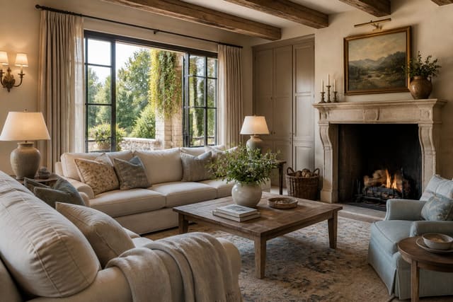 French Country Color Palette: Getting the Tones Right shown as a finished Re-Design editorial room concept