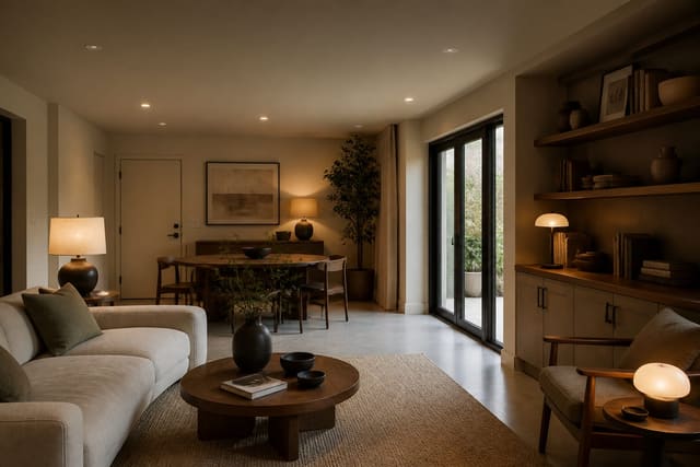 Garage Conversion Ideas in a converted garage living space, shown as a warm editorial Re-Design concept
