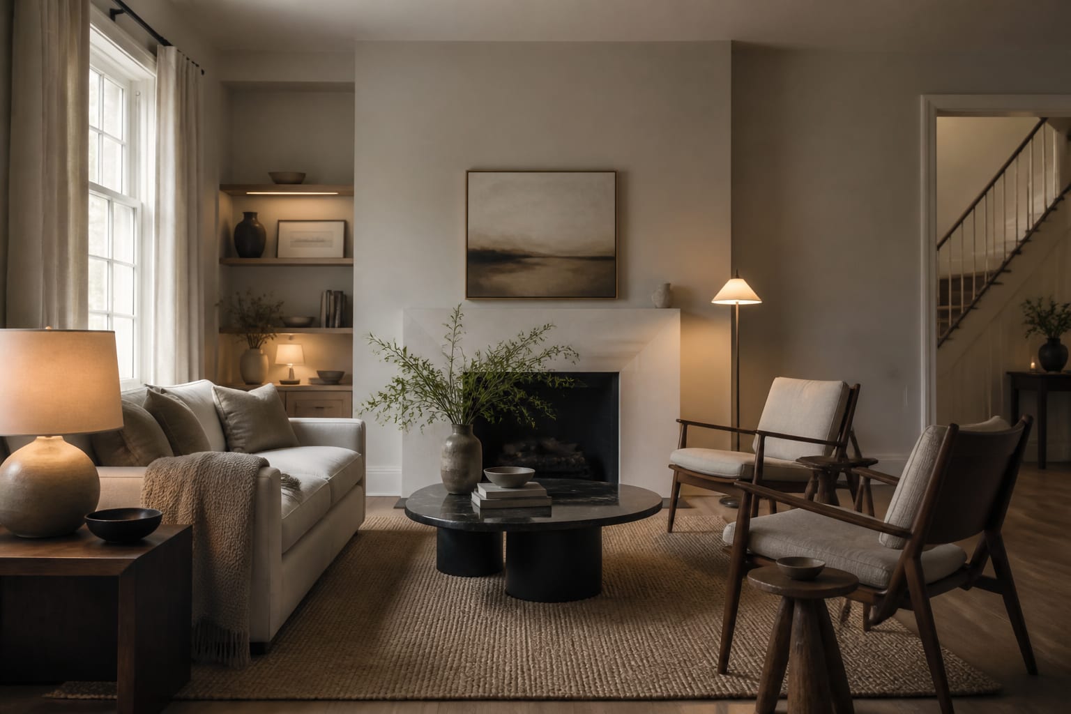 Greige Paint Color Guide: Warm Grey for Every Room, shown as warm editorial Re-Design photography with believable residential scale, no overlaid text, no watermark