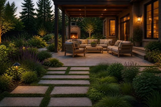 Hardscaping vs Softscaping: What They Are and How to Balance Both, shown as warm editorial Re-Design photography with believable residential scale, natural light, clear material detail, no overlaid text, no watermark