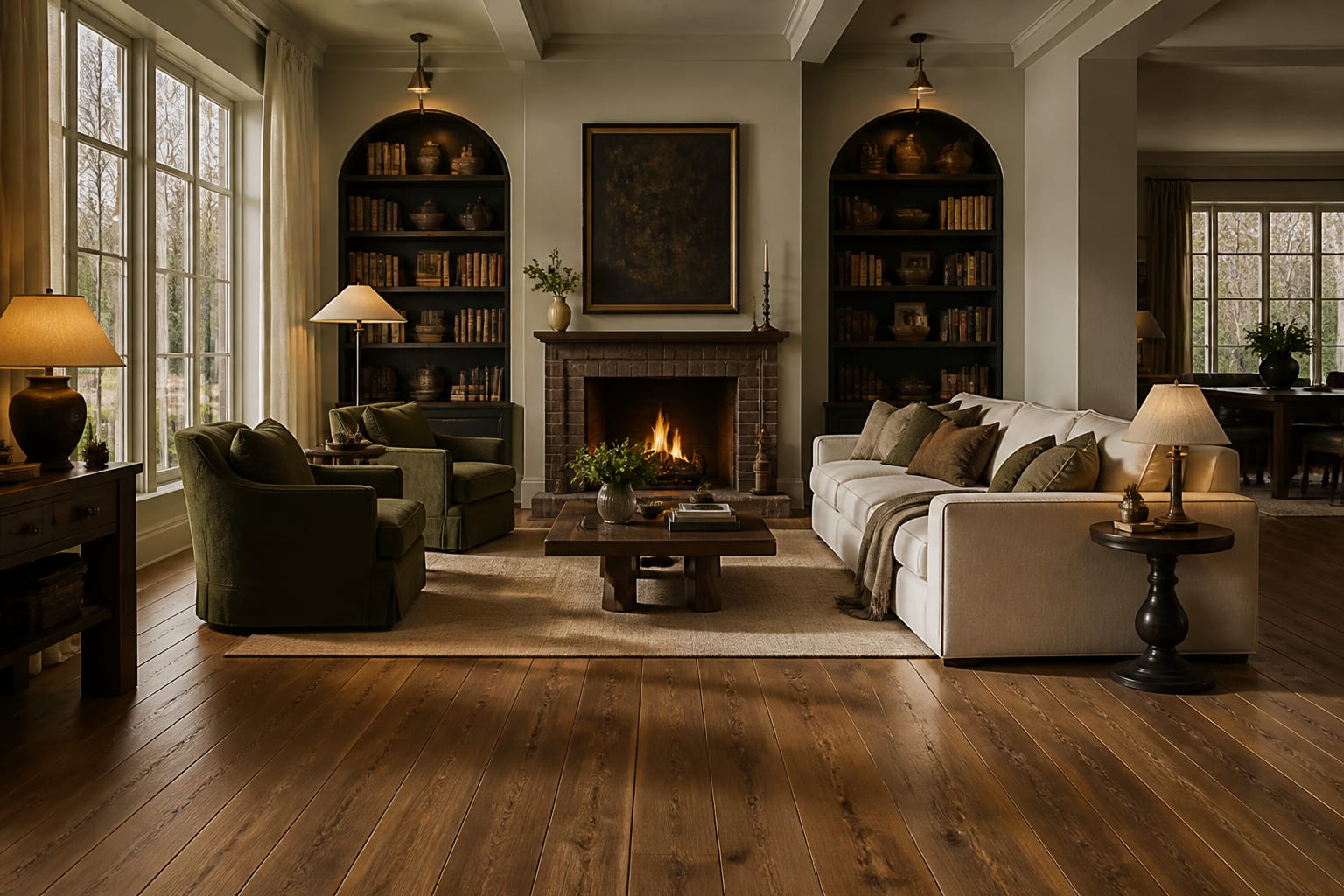 Hardwood Floor Stain Ideas in a finished home interior, shown as a warm editorial Re-Design concept