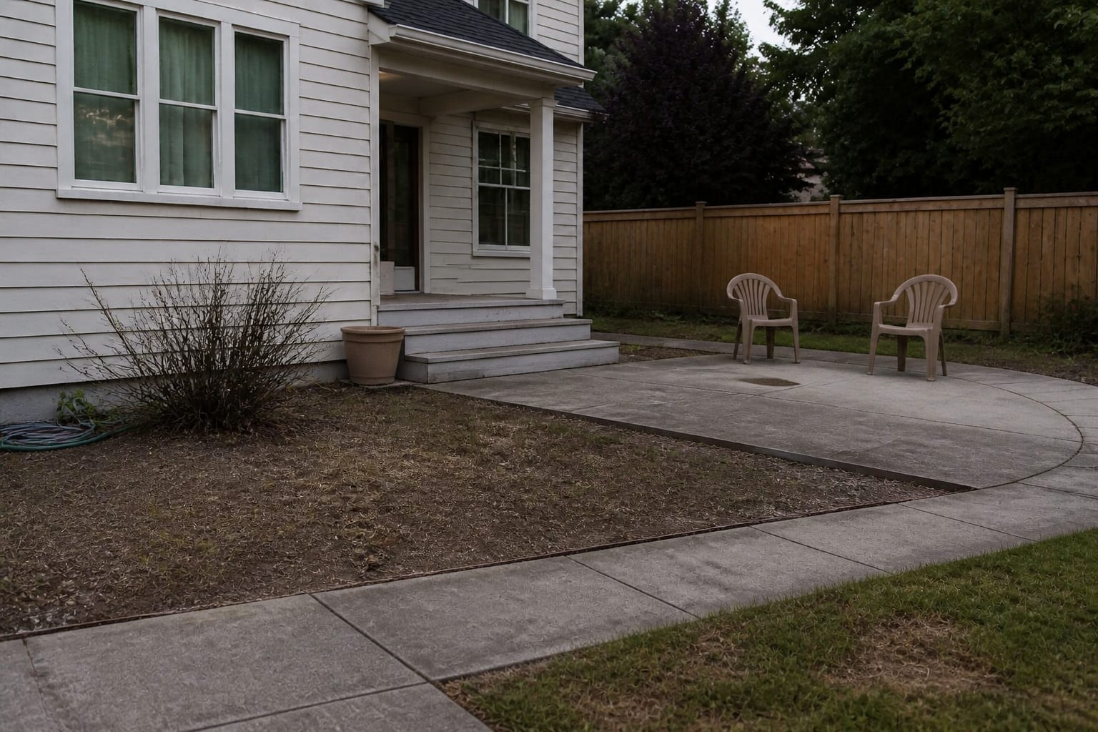 Sparse garden bed with mismatched struggling plants and bare patches before plant selection redesign