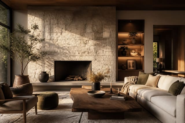 2026 Interior Design Trends: The Full Guide, shown as warm editorial Re-Design interior photography with layered materials and lighting
