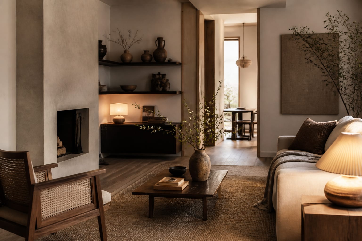 Editorial interior photograph showing japandi home accessories: a practical styling guide in a real whole home, with japandi materials, layered warm lighting, styled furniture, and a magazine-quality residential composition.