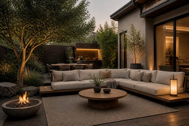 Japandi Outdoor Ideas shown as a finished Re-Design editorial room concept