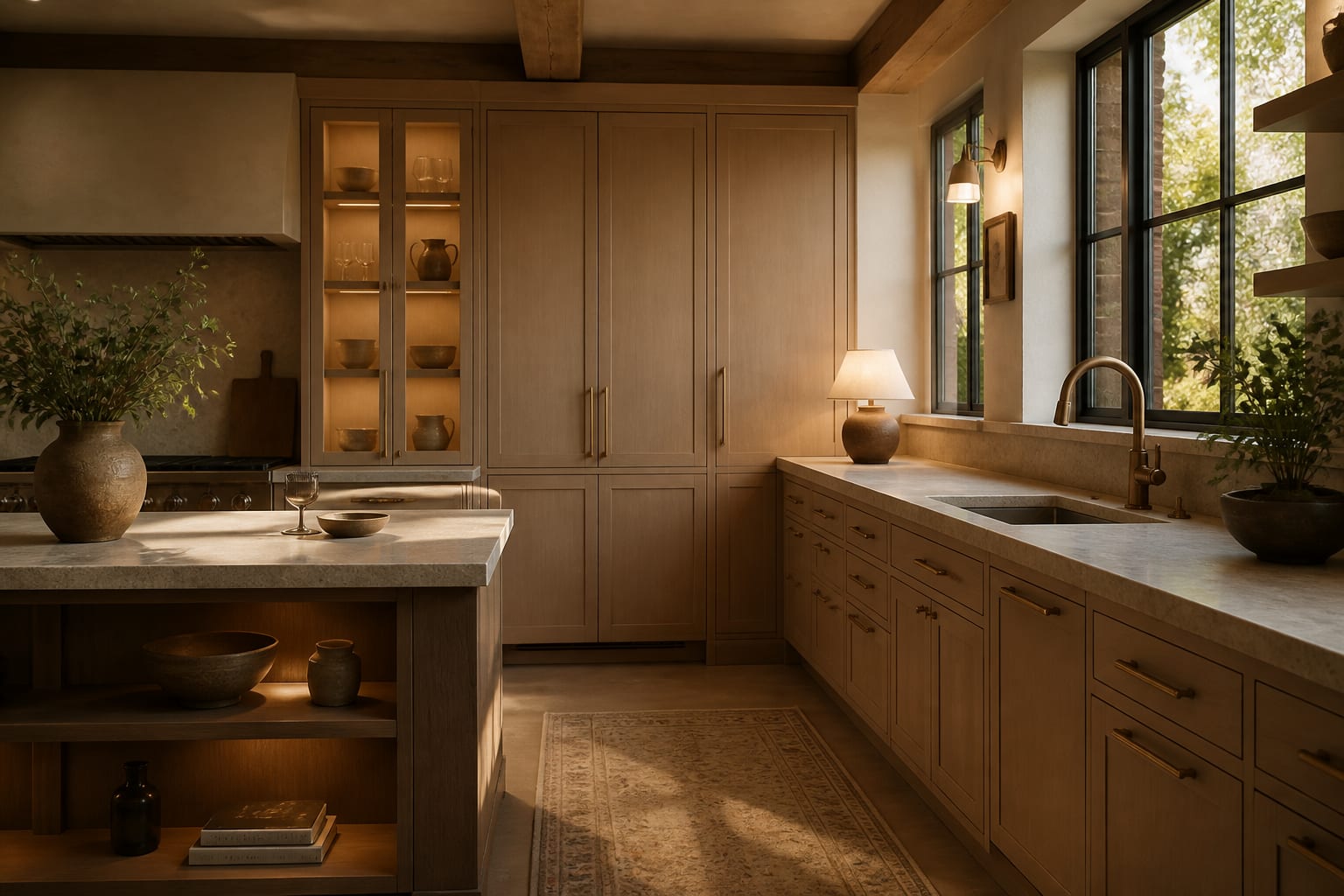 Kitchen Cabinet Hardware Guide in a finished kitchen, shown as a warm editorial Re-Design concept