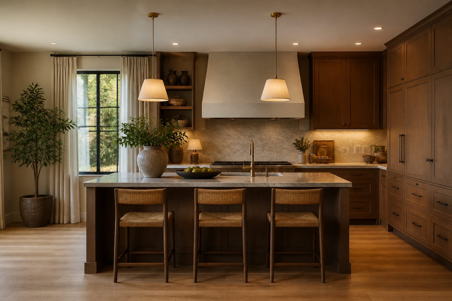 Kitchen Peninsula Ideas in a kitchen, shown as a warm editorial Re-Design concept