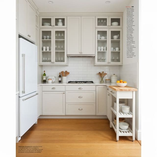 A compact kitchen with organized storage and efficient use of space