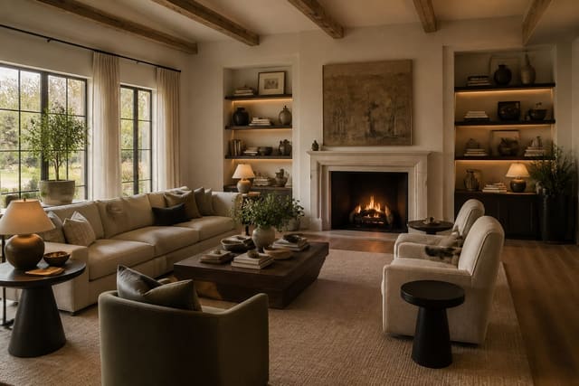 Large Living Room Ideas in a living room, shown as a warm editorial Re-Design concept