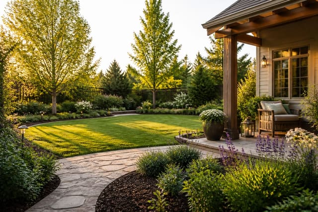 Lawn Care Schedule: A Month-by-Month Guide for a Healthy Garden, shown as warm editorial Re-Design photography with believable residential scale, natural light, clear material detail, no overlaid text, no watermark