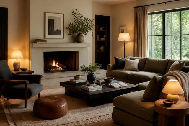 Editorial interior photograph showing living room color ideas that actually work in real homes in a real living room, with general materials, layered warm lighting, styled furniture, and a magazine-quality residential composition.