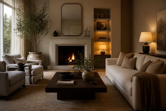 How to Make a Room Look Expensive on a Budget, shown as warm editorial Re-Design interior photography with layered materials and lighting
