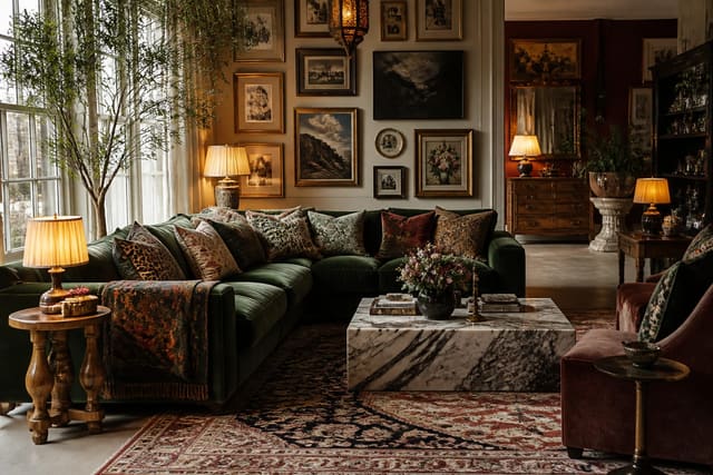 Maximalism Is Back: Why 2026 Is the Year of More, shown as warm editorial Re-Design photography with believable residential scale, no overlaid text, no watermark