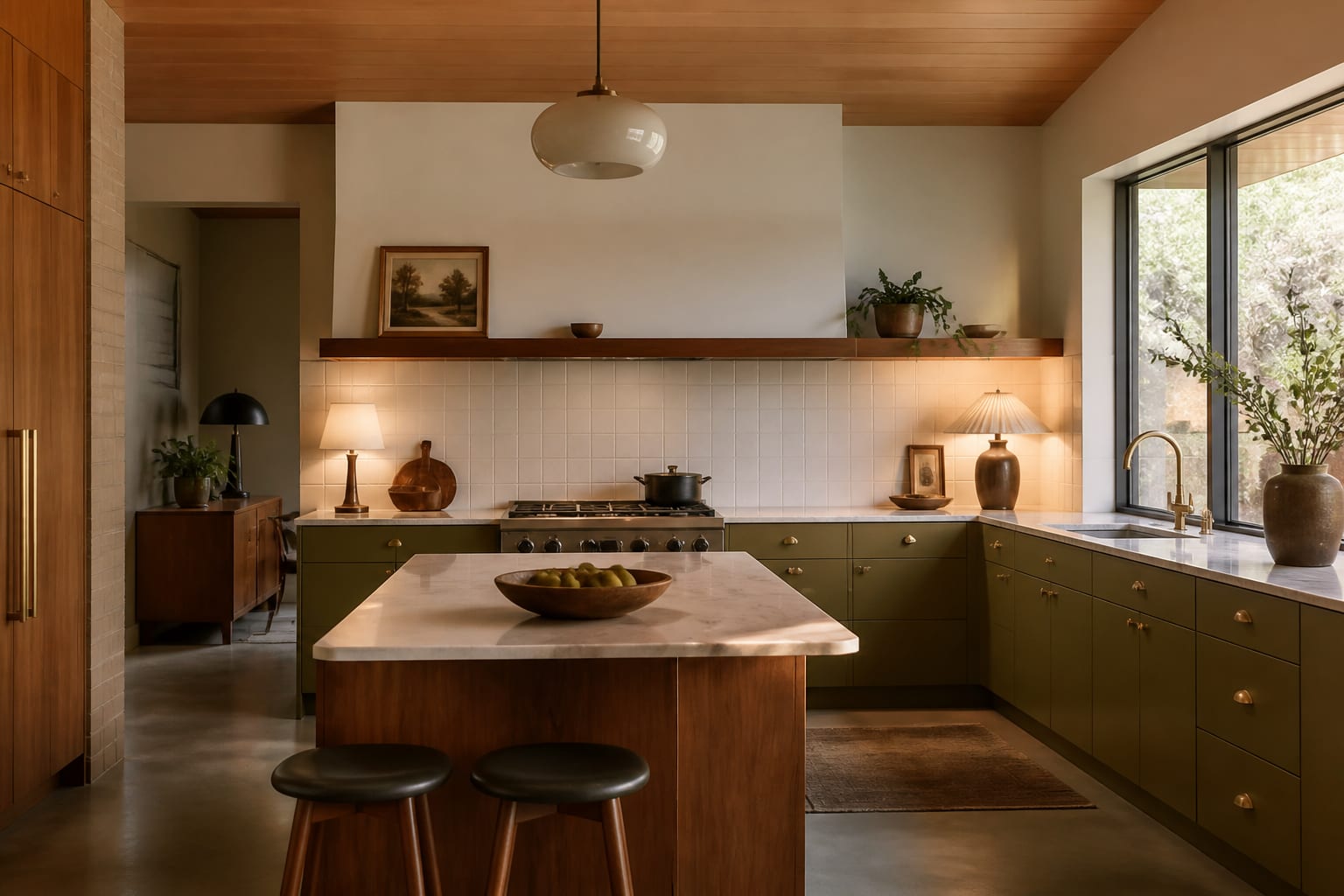 Editorial interior photograph showing mid-century modern kitchen the timeless case for retro-modern style.