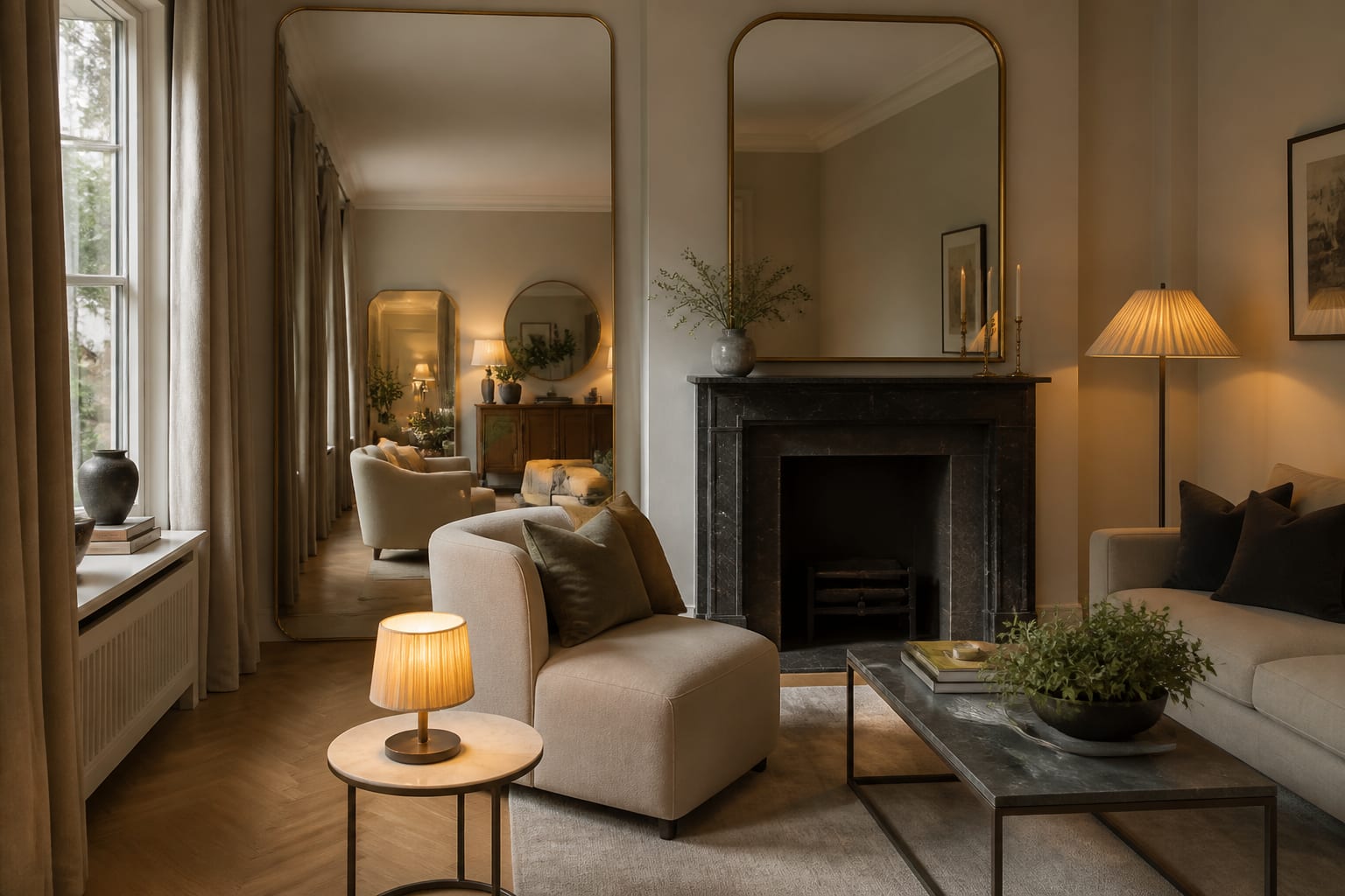 How to Make a Room Look Bigger With Mirrors: Placement and Scale, shown as warm editorial Re-Design photography with believable residential scale, natural light, clear material detail, no overlaid text, no watermark