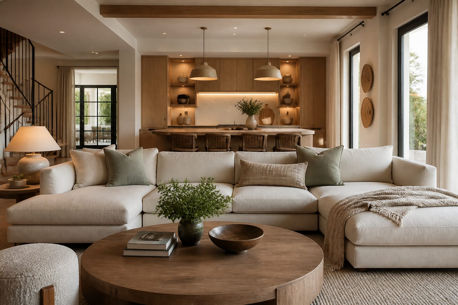 Editorial interior photograph showing building a modern coastal color palette in a real whole home, with modern coastal materials, layered warm lighting, styled furniture, and a magazine-quality residential composition.