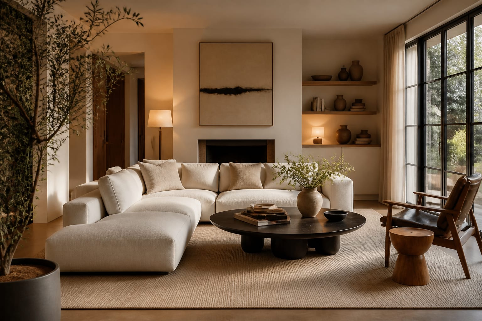 Neutral Living Room Ideas in a living room, shown as a warm editorial Re-Design concept