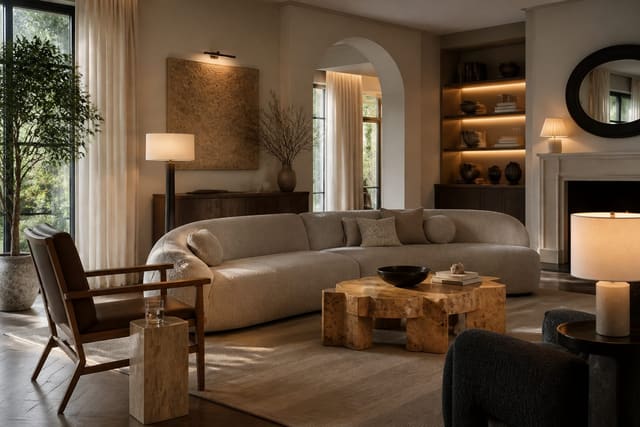 New Furniture Trends 2026: What Retailers Are Leading With, shown as warm editorial Re-Design photography with believable residential scale, no overlaid text, no watermark