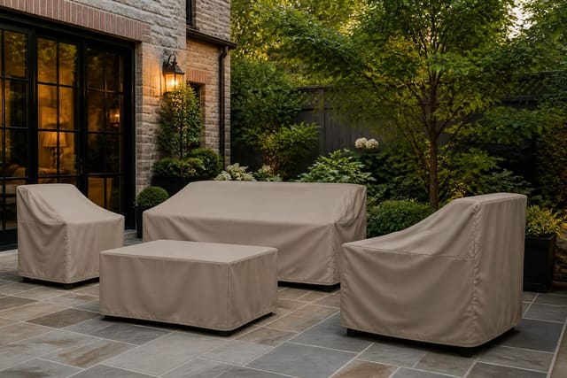 Outdoor Furniture Covers and Storage: Protecting Your Investment Year-Round, shown as warm editorial Re-Design photography with believable residential scale, natural light, clear material detail, no overlaid text, no watermark