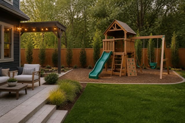 Outdoor Play Equipment Ideas: What Holds Up and What Wastes Your Money, shown as warm editorial Re-Design photography with believable residential scale, natural light, clear material detail, no overlaid text, no watermark